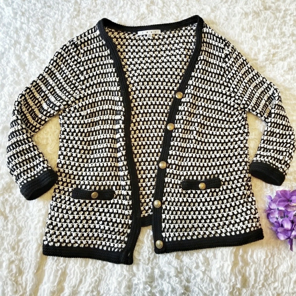 CAbi # 868 Knit Cardigan in Black & White